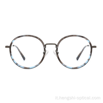 Studi di acetato di acetato di forma rotonda classici personalizzati in metallo in metallo occhiali ottici
